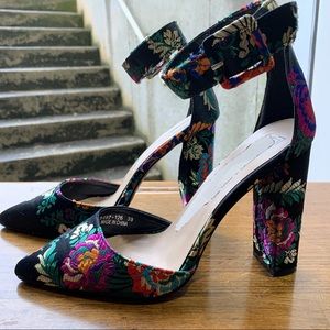 Pointed Toe Embroidered Heels